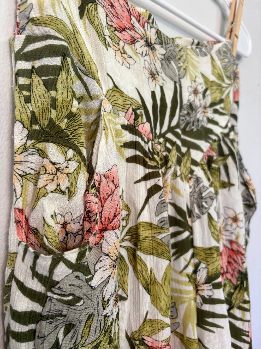 RIPCURL Gauzy Cotton High Rise Green/Pink Floral Wide Leg Cropped Pants Sz XS - Picture 4 of 6